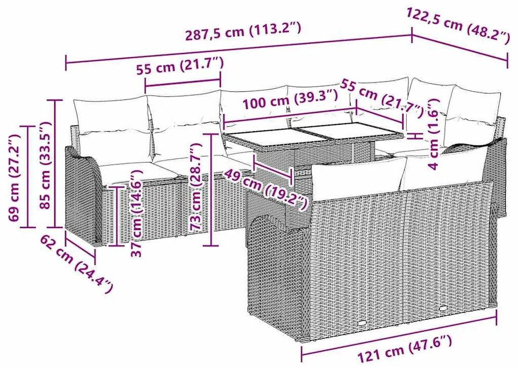 Conjunto de Sofá de Jardim vidaXL 9 Peças com Almofadas Bege Poliratta