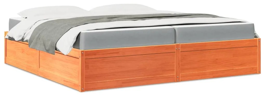 vidaXL Cama com colchão 200x200 cm pinho maciço castanho-mel
