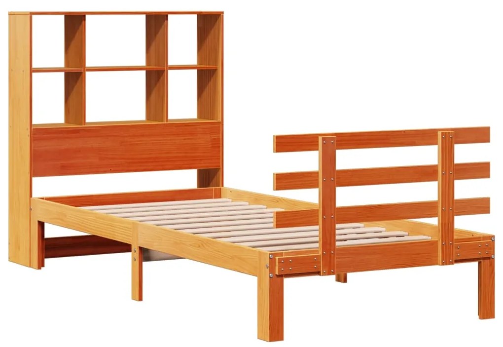 Cama com estante sem colchão 90x200cm pinho maciço castanho-mel
