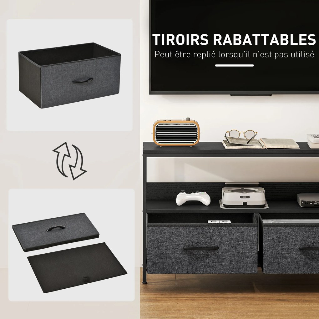 Móvel para televisor 98 x 29 x 56 cm, adequado para televisores até 47 polegadas, com 2 gavetas tecido e pés em aço, , cinzento escuro