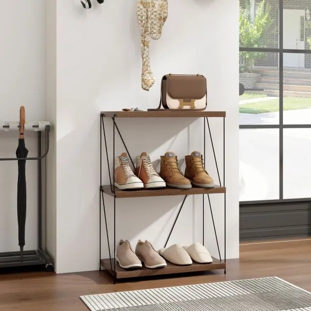 Estante multifunções de 3 níveis com estrutura metálica para arrumação doméstica Estante 61 x 85,5 cm Nogueira
