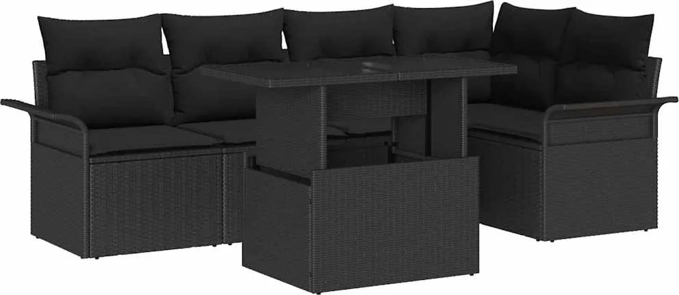 vidaXL Conjunto de Sofá de Jardim 6 pcs Preto Rattan de Polipropileno