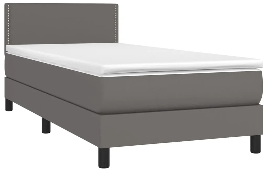 Cama box spring c/ colchão/LED 90x200 cm couro artificial cinza