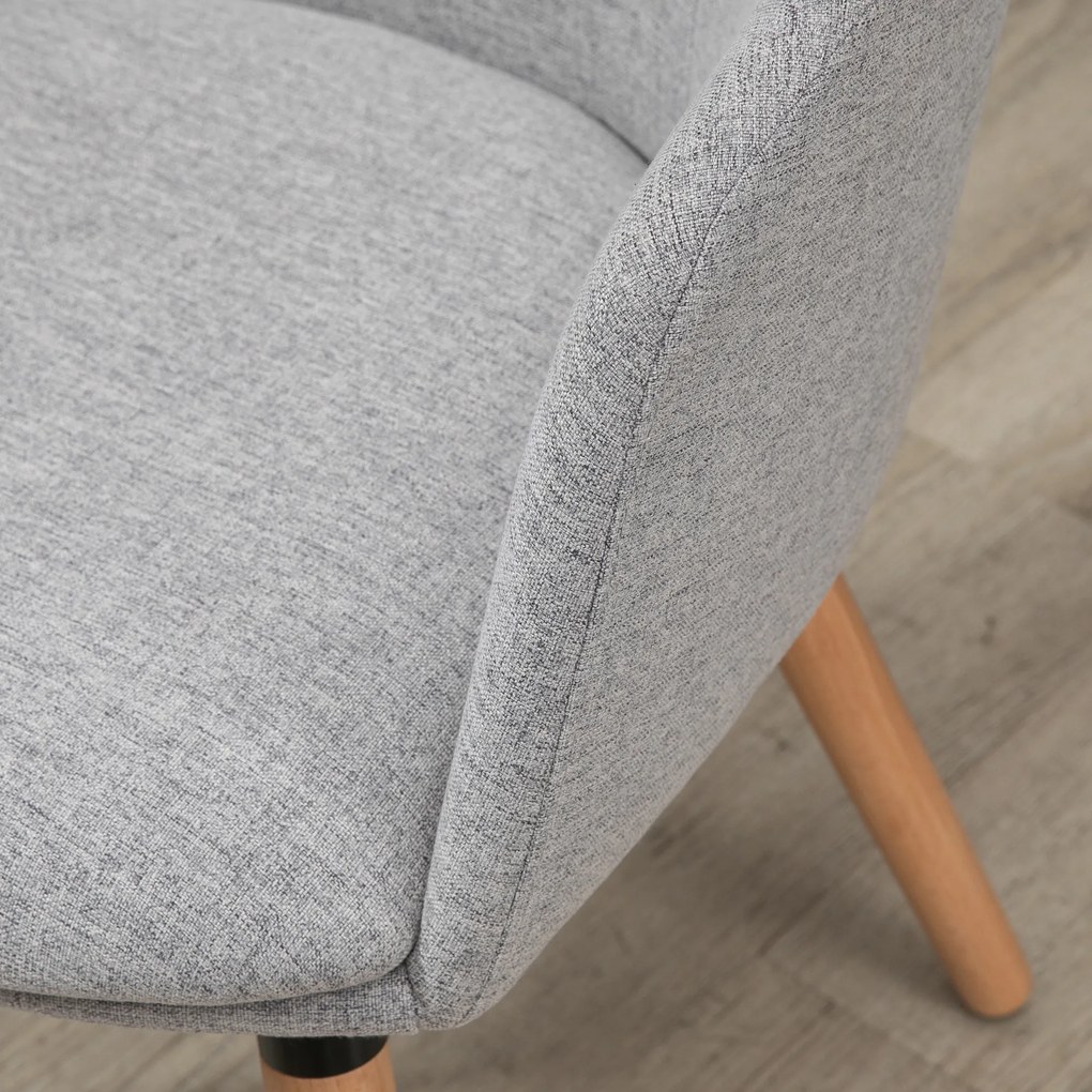 HOMCOM Cadeira de Sala de Jantar Cadeira Estofada em Linho Sintético com Apoio para os Braços e Pés de Madeira para Escritório Dormitório Carga 120kg 57x56x72cm Cinza