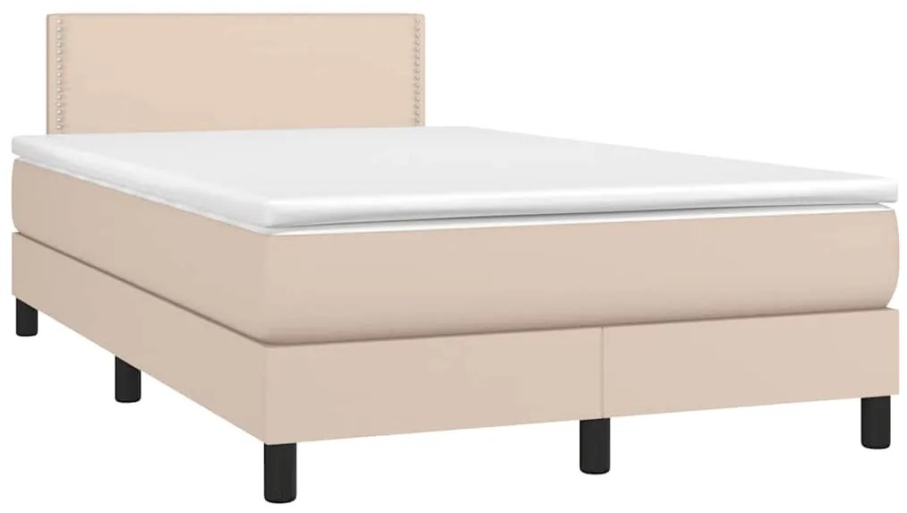 vidaXL Cama box spring c/colchão/LED 120x190cm couro artif. cappuccino