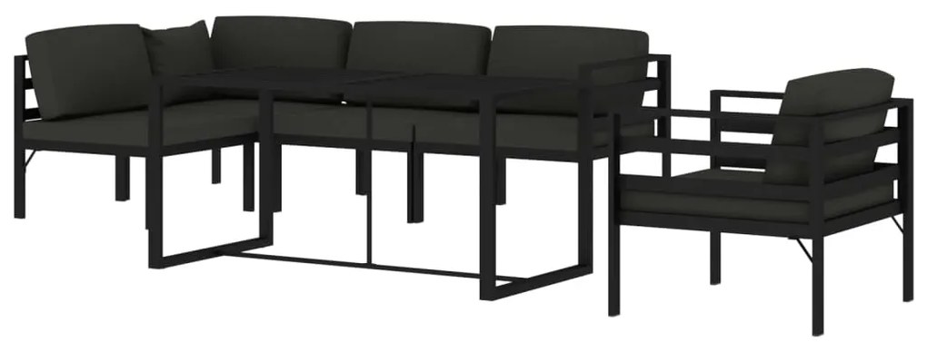 6 pcs conjunto lounge jardim com almofadões alumínio antracite