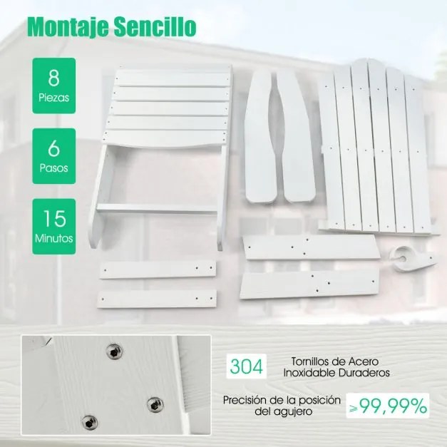 Cadeira de jardim Adirondack com suporte para copos em madeira de grão resistente às intempéries, jardim e terraço Branca