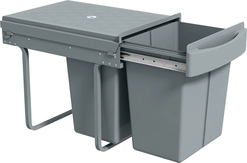 Balde do Lixo Sob o Balcão Balde do Lixo de Cozinha 2 Contentores de Reciclagem Removíveis 2 x 20 L 52x33,5x41 cm Cinzento