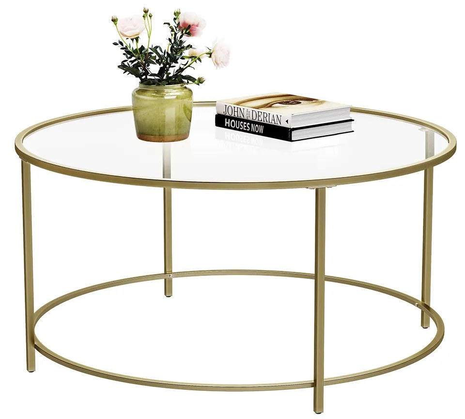 Mesa de centro redonda com superfície de vidro 84 x 84 x 45,5 cm dourada