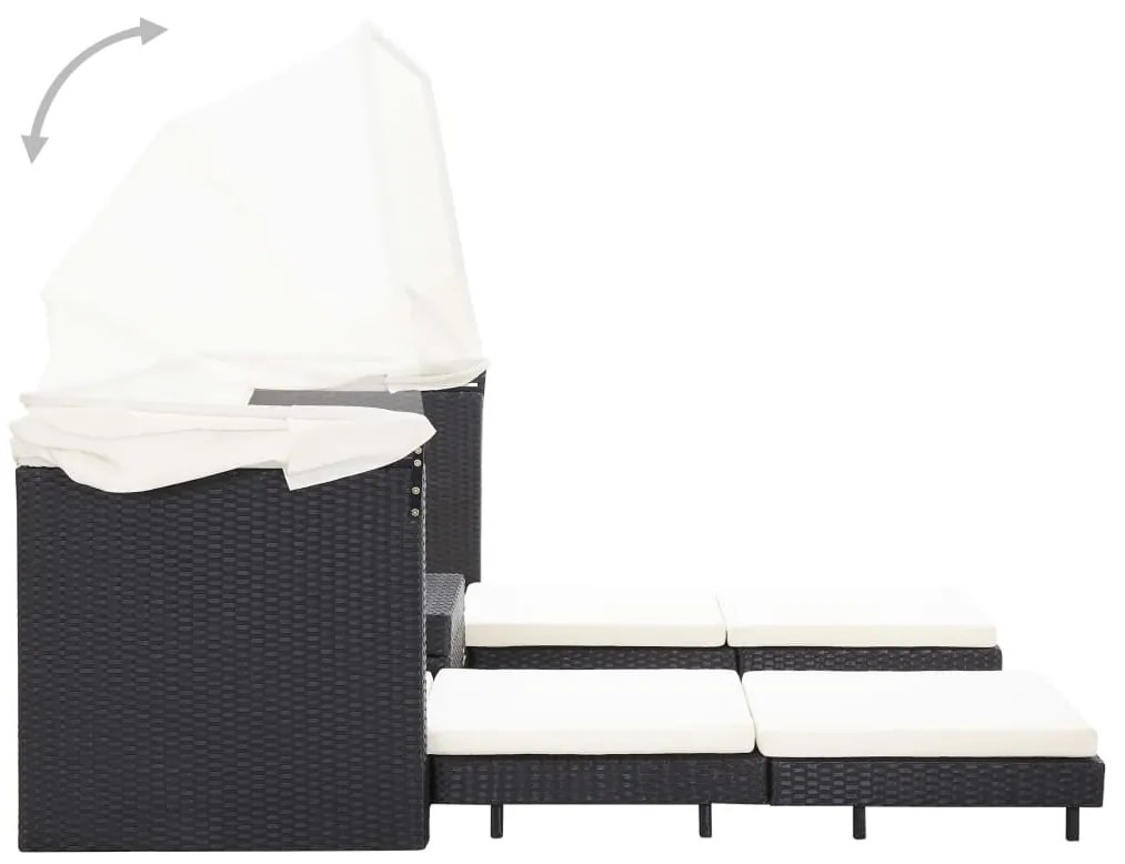 Espreguiçadeira extensível 3 lugares com toldo vime PE preto
