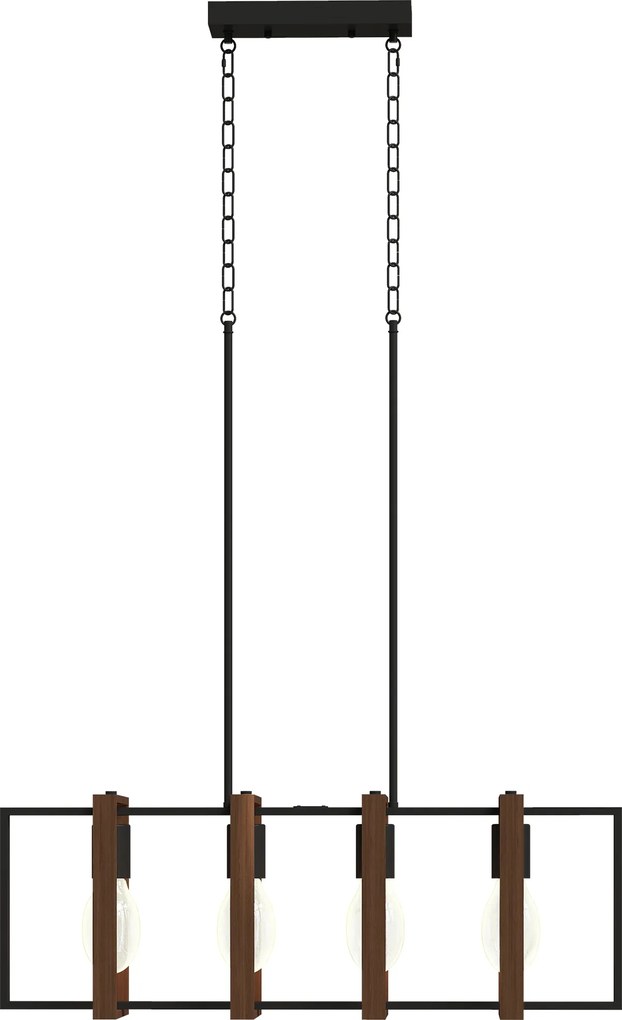 Candeeiro suspenso moderno, lustre de teto com 4 armações giratórias e altura ajustável, 80 x 21 x 90-130 cm, preto, cor castanho nogueira