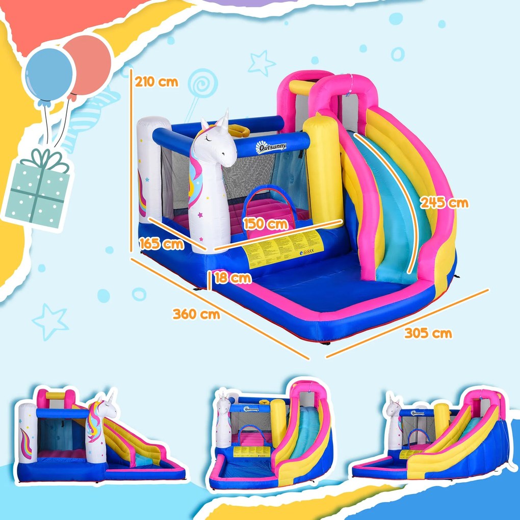 Outsunny Castelo inflável infantil com piscina escorregador cama de sa