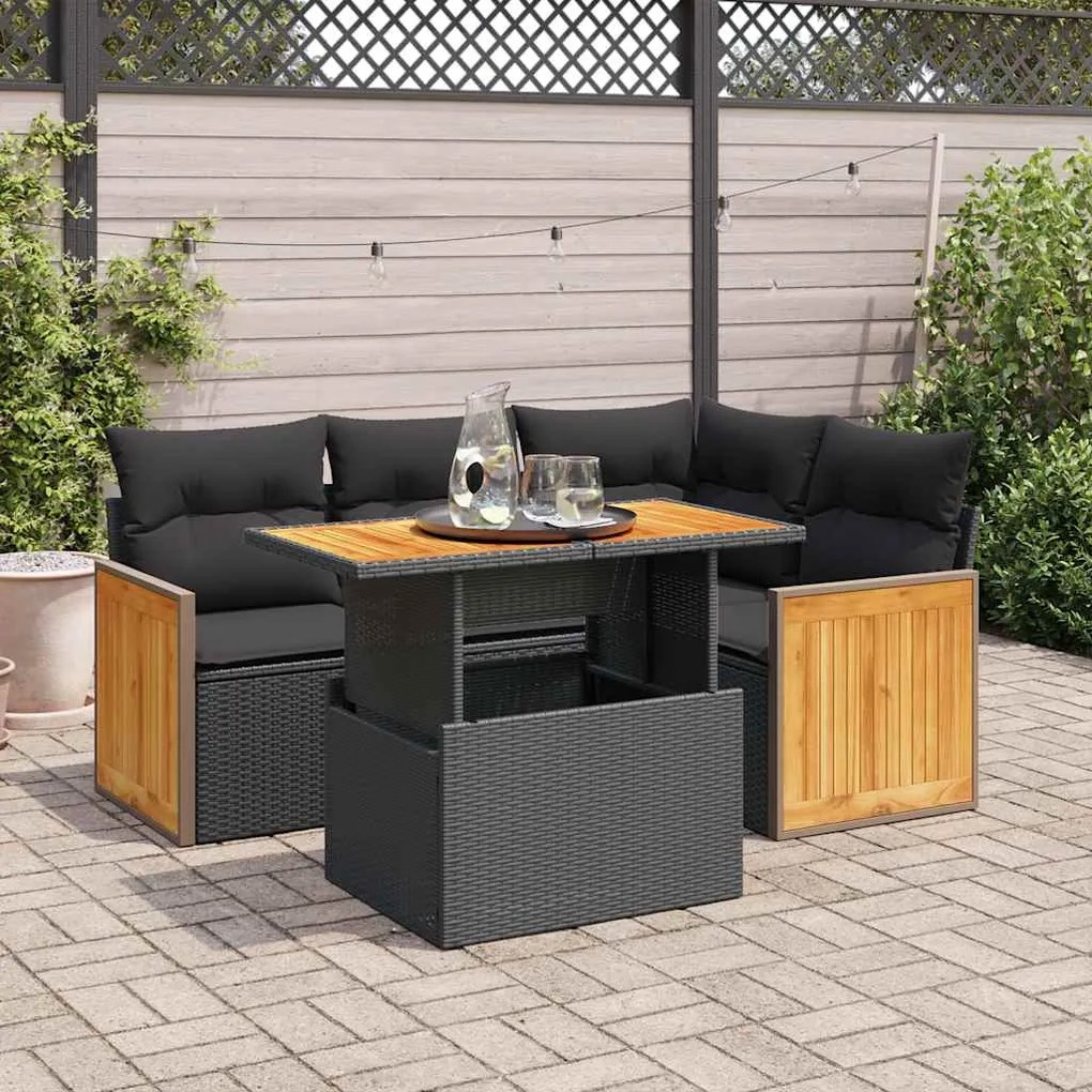 vidaXL 5 pcs conjunto sofás de jardim com almofadões acácia e vime PE