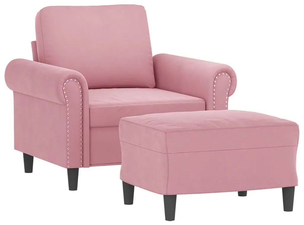 Poltrona com apoio de pés 60 cm veludo rosa
