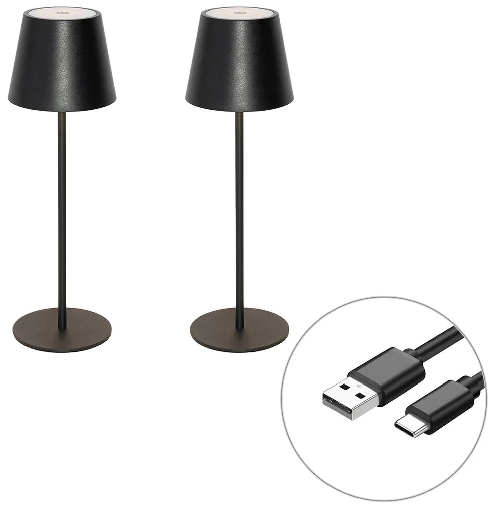 Conjunto de 2 Candeeiros de Mesa Pretos com Dimmer e Recarregáveis - Murdock
