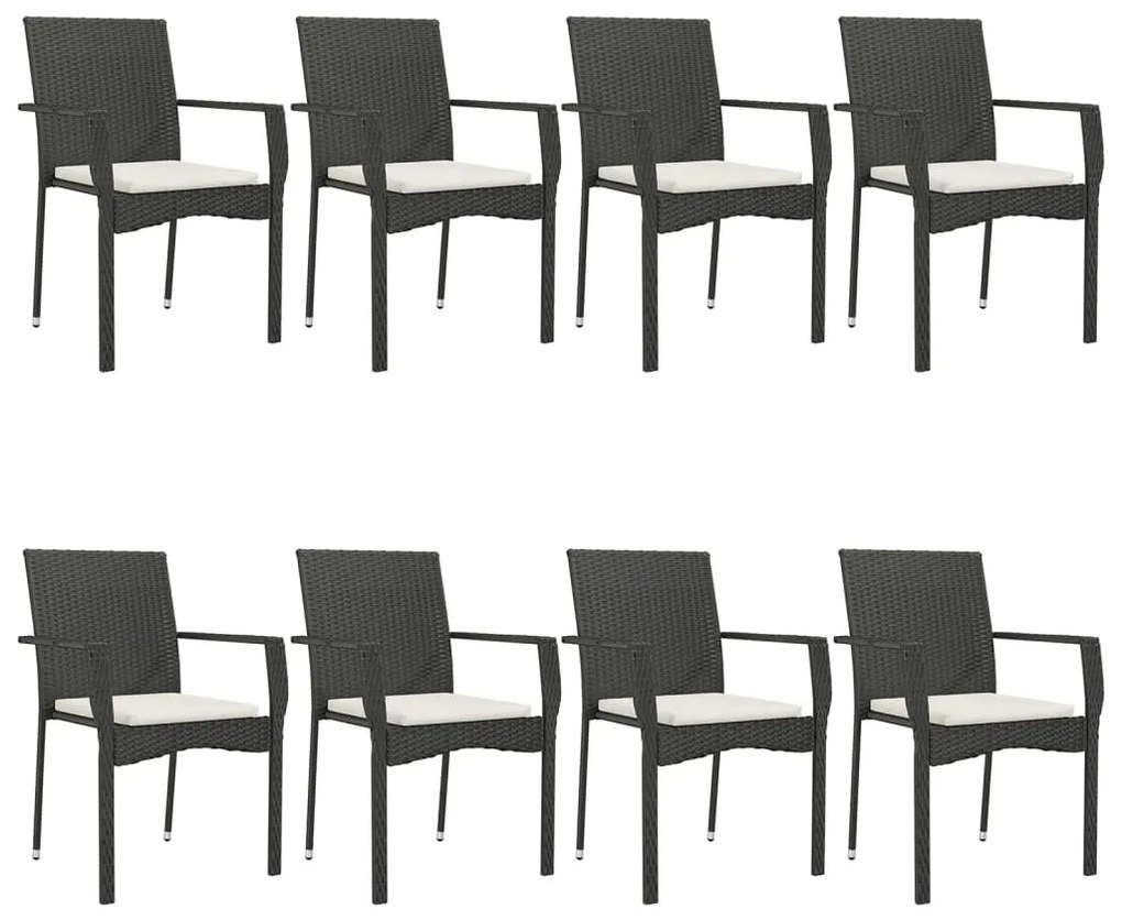9 pcs conjunto de jantar p/ jardim c/ almofadões vime PE preto