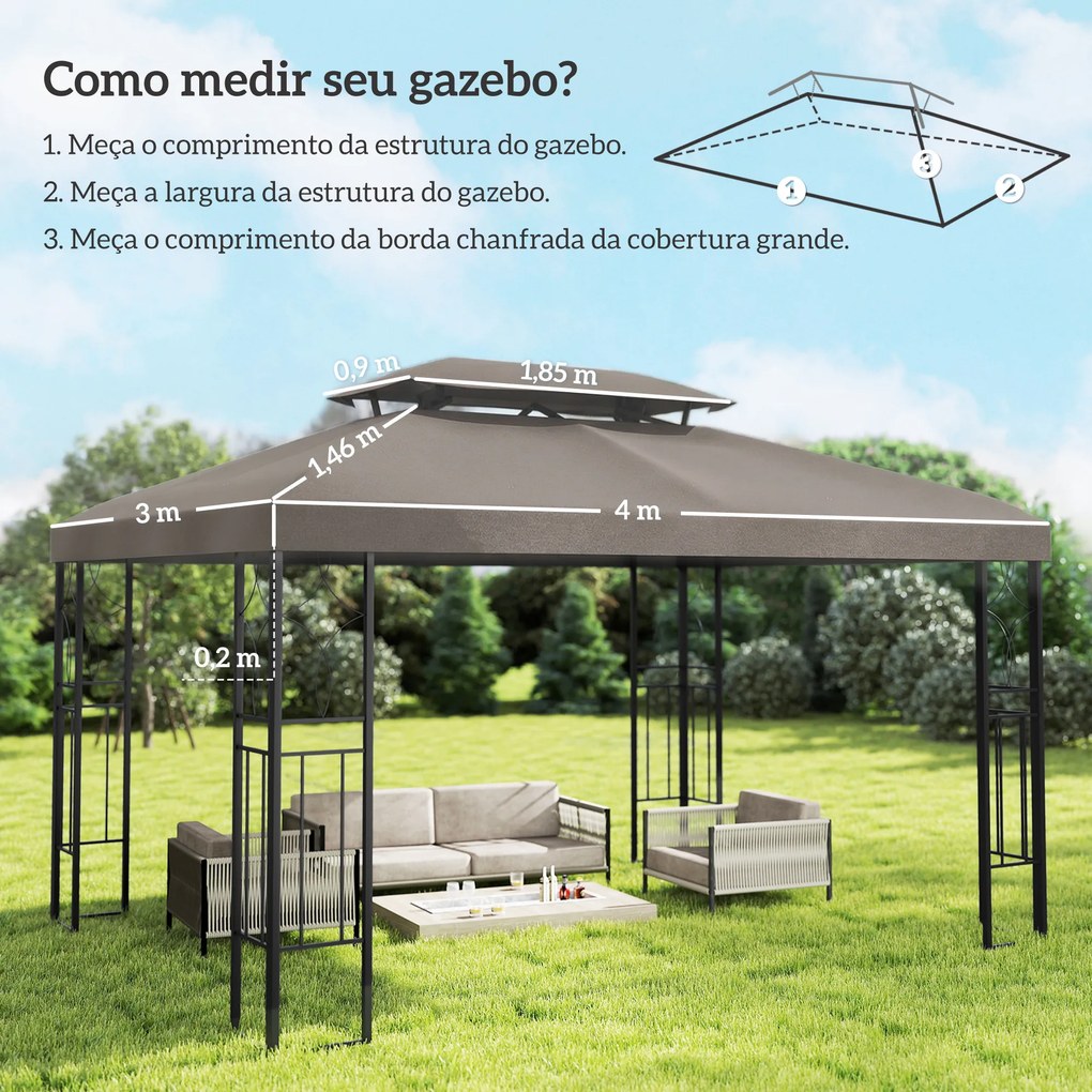 Teto de Reposição 4x3 m com Teto Duplo Orifícios de Drenagem e Proteção UV Apenas Teto (NÃO INCLUI ESTRUTURA) Castanho