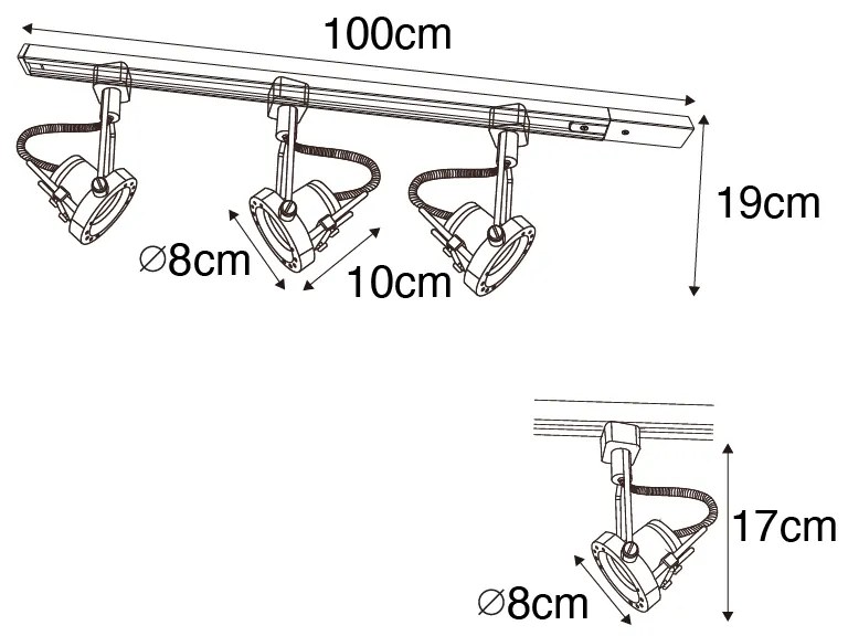Sistema de trilhos industrial com 3 focos monofásicos pretos - Suplux Industrial,Moderno