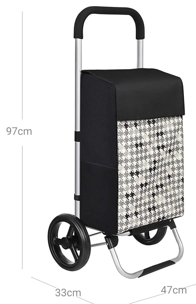 Carrinho de compras com rodas 40 litros, 47 x 33 x 97 cm Preto