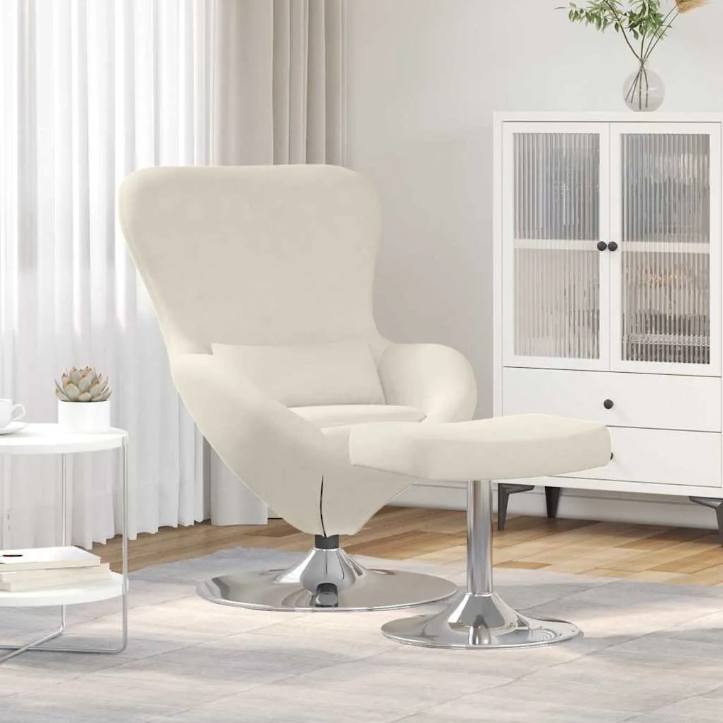 vidaXL Cadeira de Ovo da com Puff de Velvet Creme