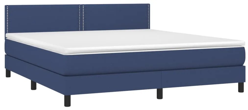 Cama box spring c/ colchão e LED 160x200 cm tecido azul