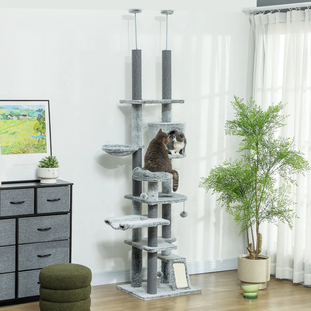 PawHut Arranhador para Gatos de Solo ao Teto de 225-255 cm Arranhador