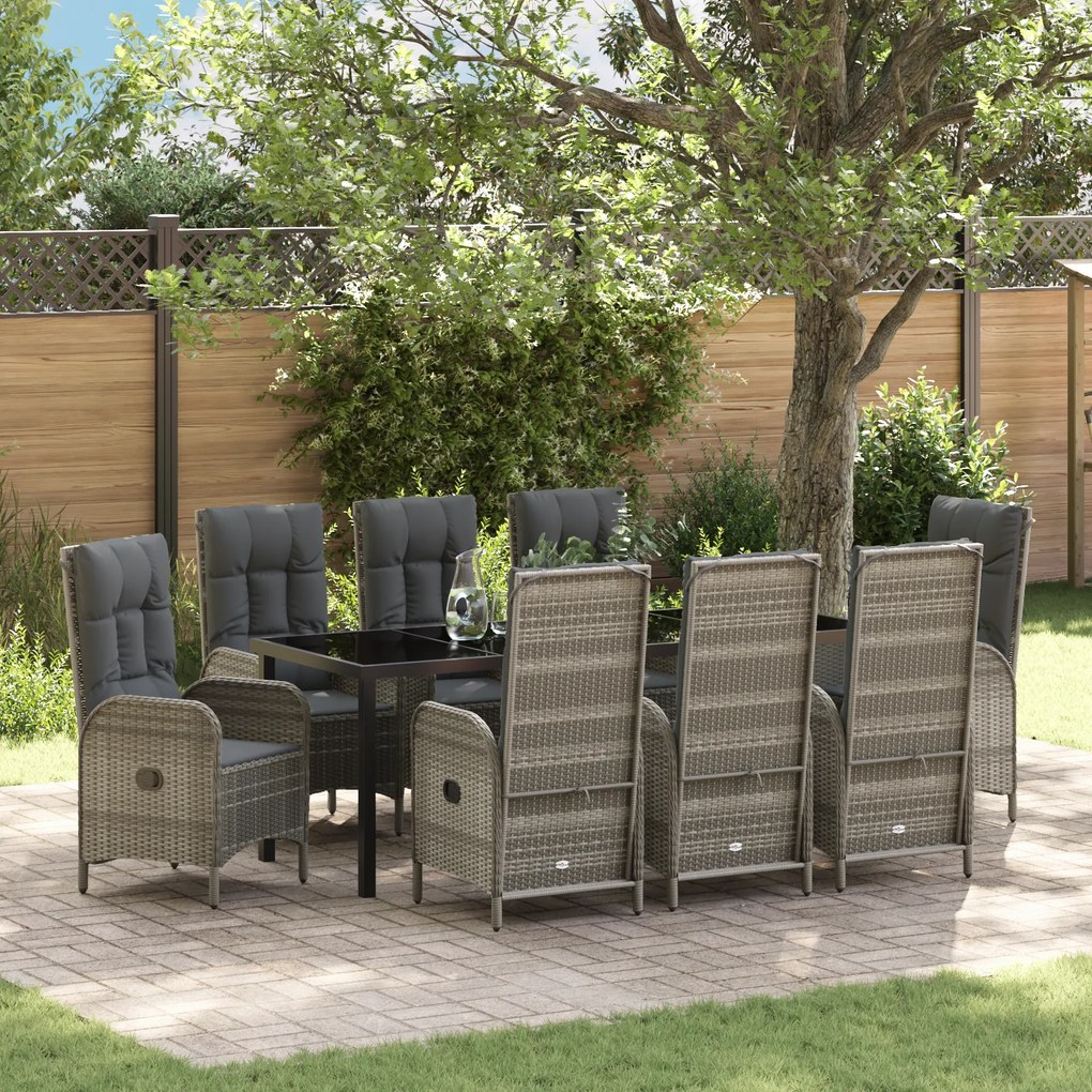 vidaXL Conjunto de Jantar de Jardim de 9 Peças Cinza Polirattan