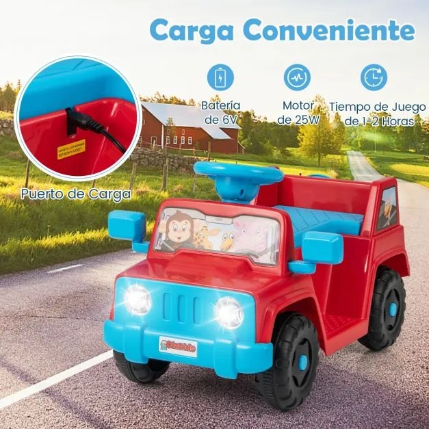Carro elétrico 6V com sons, botão de arranque, porta-copos, luzes LED e rodas a partir dos 18 meses até 36 meses vermelho