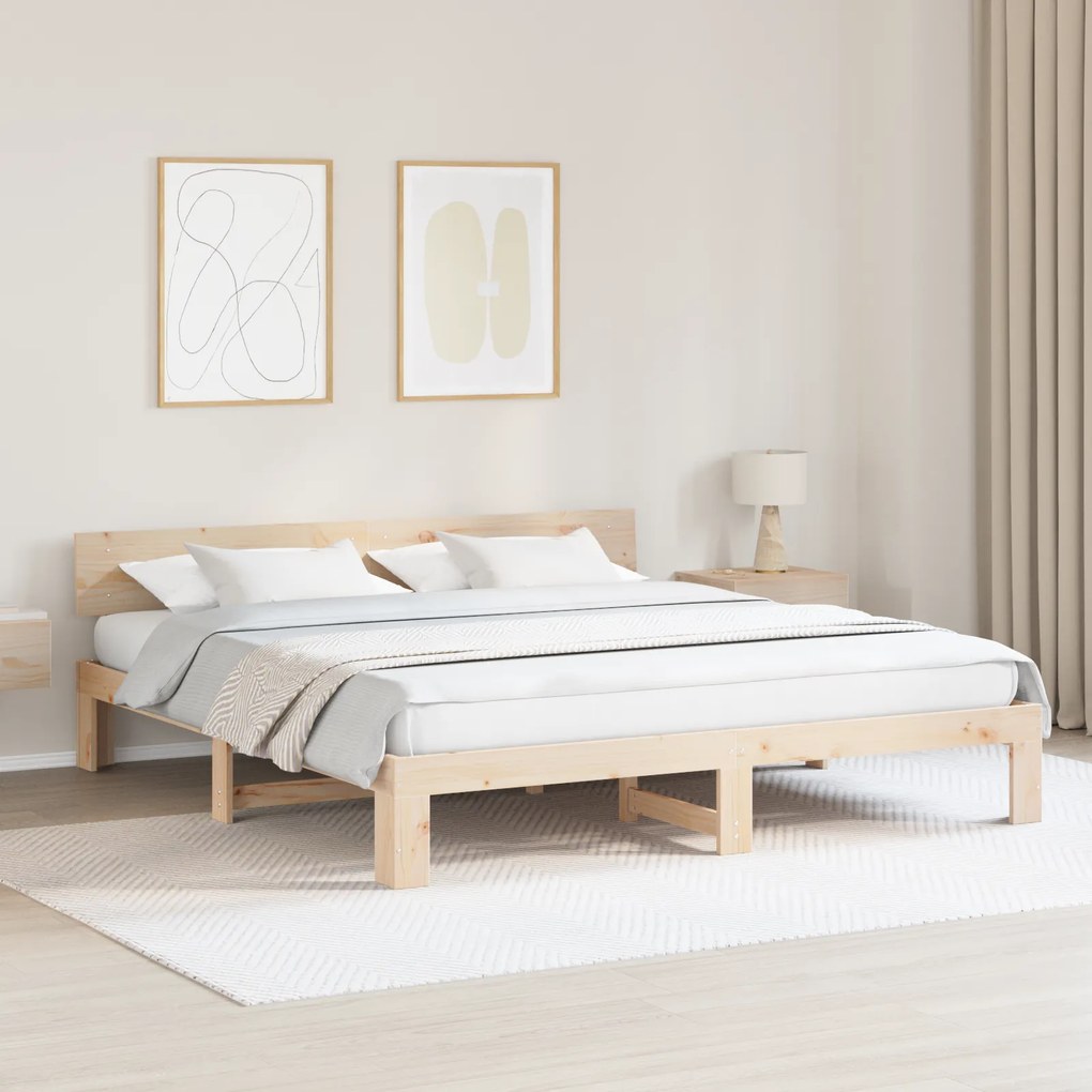 vidaXL Estrado de Cama com Cabeceira 200x200 cm Madeira de Pinho Maciça