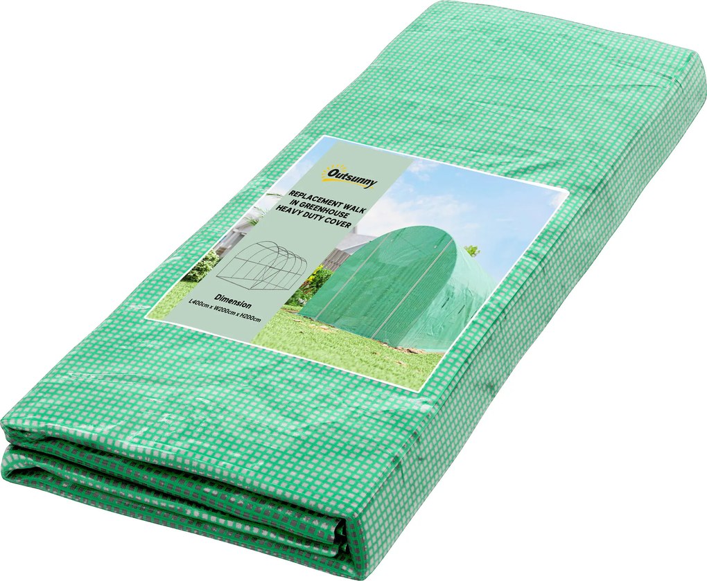 Outsunny Lona para estufa 4 x 2 m, impermeável, lona de jardim com porta, 8 janelas, proteção UV, resistente a rasgos, polietileno, verde | Aosom Portugal