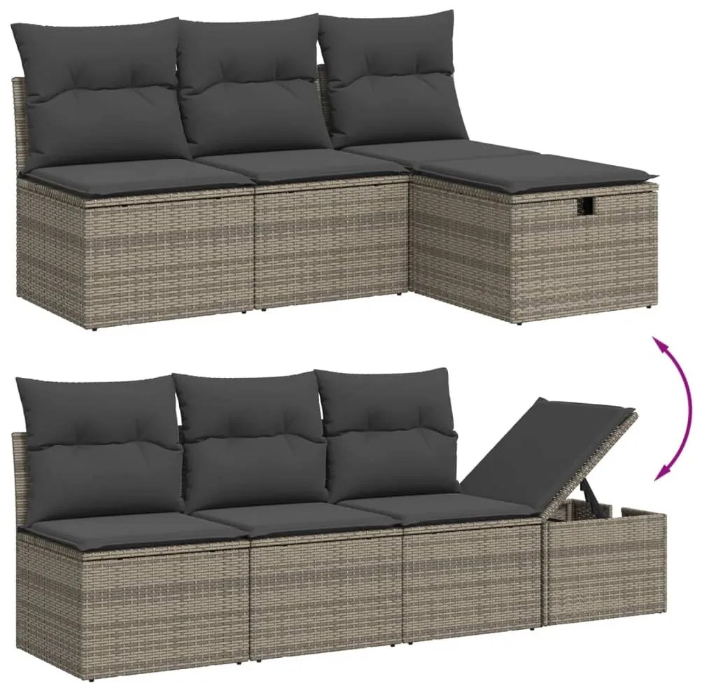 9 pcs conjunto sofás p/ jardim com almofadões vime PE cinzento