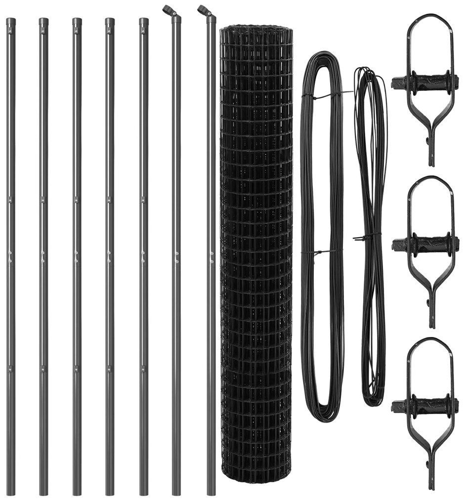 Cerca Euro com 7 Postes 1.6x10 m de Aço Galvanizado Cinza