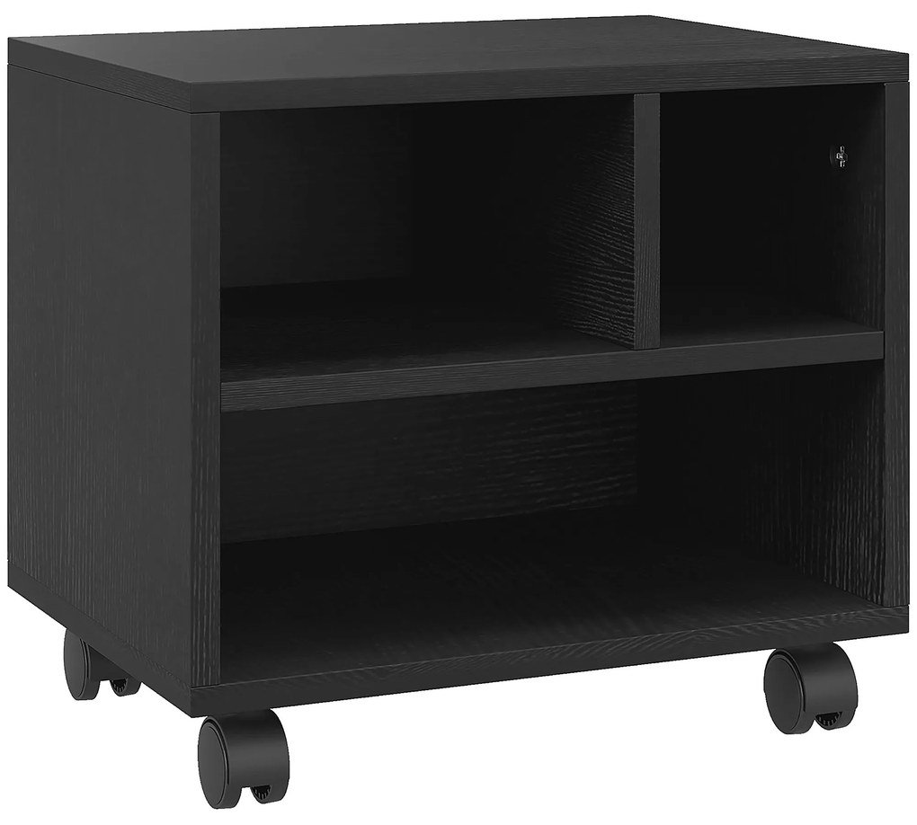 HOMCOM Móvel para Impressora com Rodas Suporte para Impressora com Compartimentos Abertos para Escritório Estúdio 40x30x36 cm Preto | Aosom Portugal
