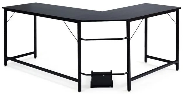 Secretária de canto 168 x 125 x 74 cm para computador em casa ou escritório Mesa para computador em forma de L Preto