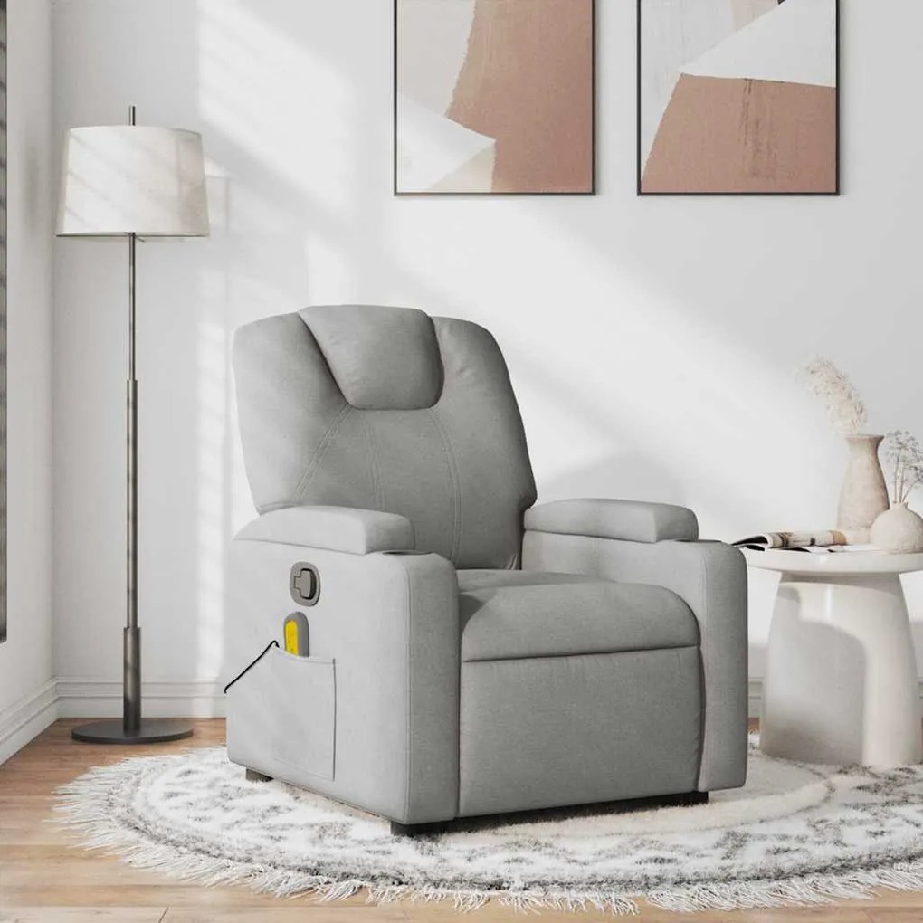 vidaXL Poltrona de massagens reclinável tecido cinzento-claro