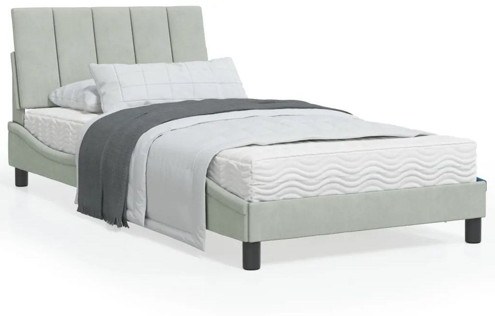 vidaXL Estrutura de cama c/ luzes LED 100x200 cm veludo cinzento-claro