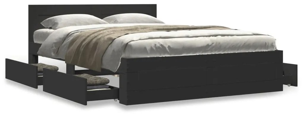 Estrutura cama c/ cabeceira sem colchão 140x200 cm preto