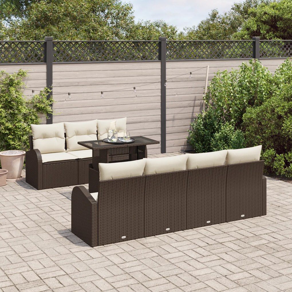 Conjunto de Sofá vidaXL de 8 Peças com Almofadas Castanho Polirattan,