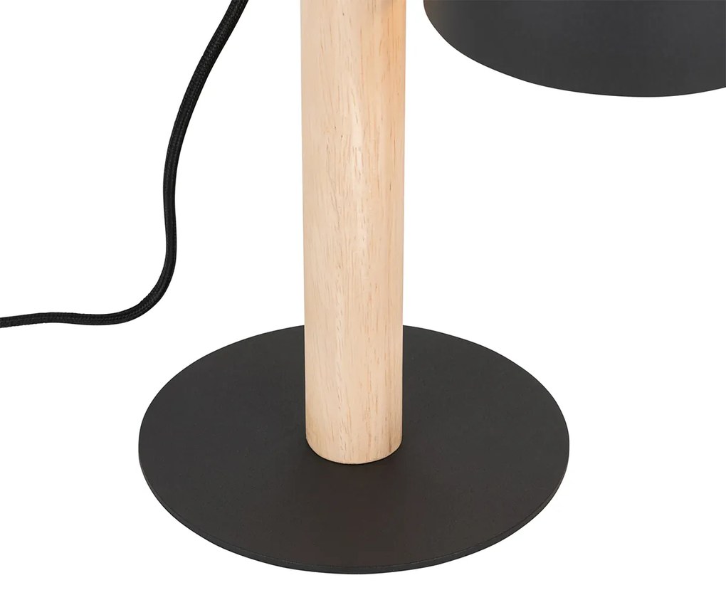Candeeiro de mesa rústico preto com madeira - Flint Rústico