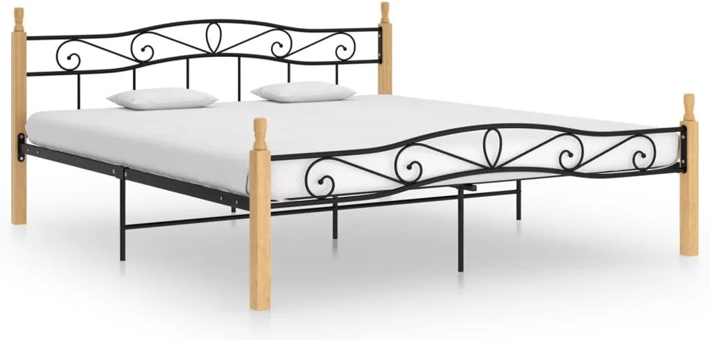 Estrutura de cama 200x200cm metal/madeira carvalho maciça preto
