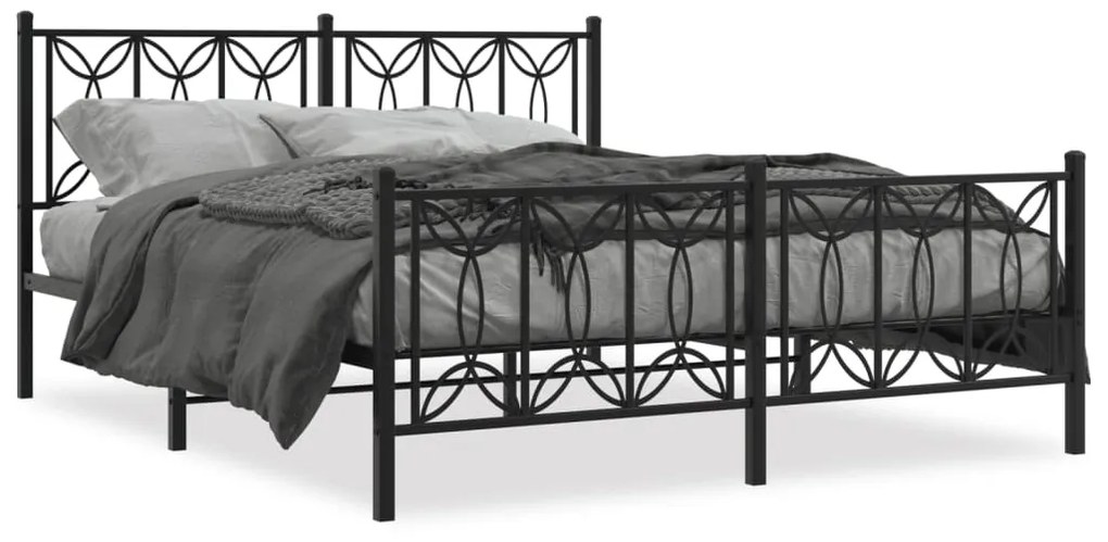 Estrutura de cama com cabeceira e pés 160x200 cm metal preto