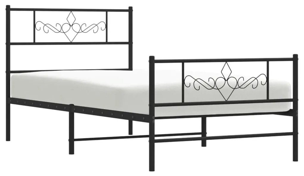 Estrutura de cama com cabeceira e pés 90x190 cm metal preto