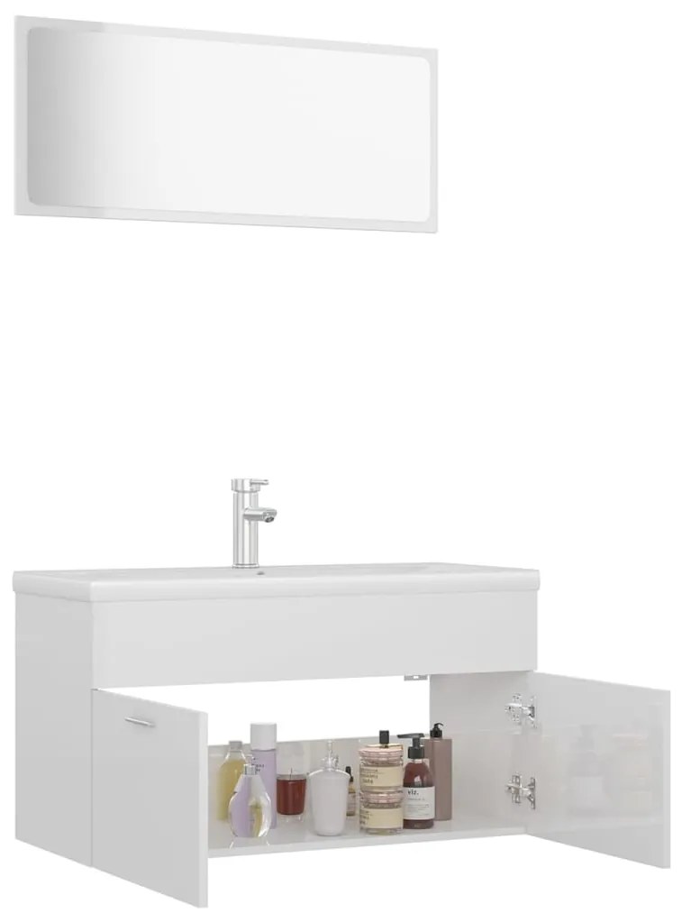 Conj. móveis casa de banho derivados madeira branco brilhante