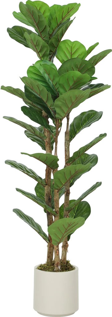 HOMCOM Planta artificial interior 120 cm Figueira-lira árvore artificial com vaso em plástico e tronco em madeira maciça, verde | Aosom Portugal