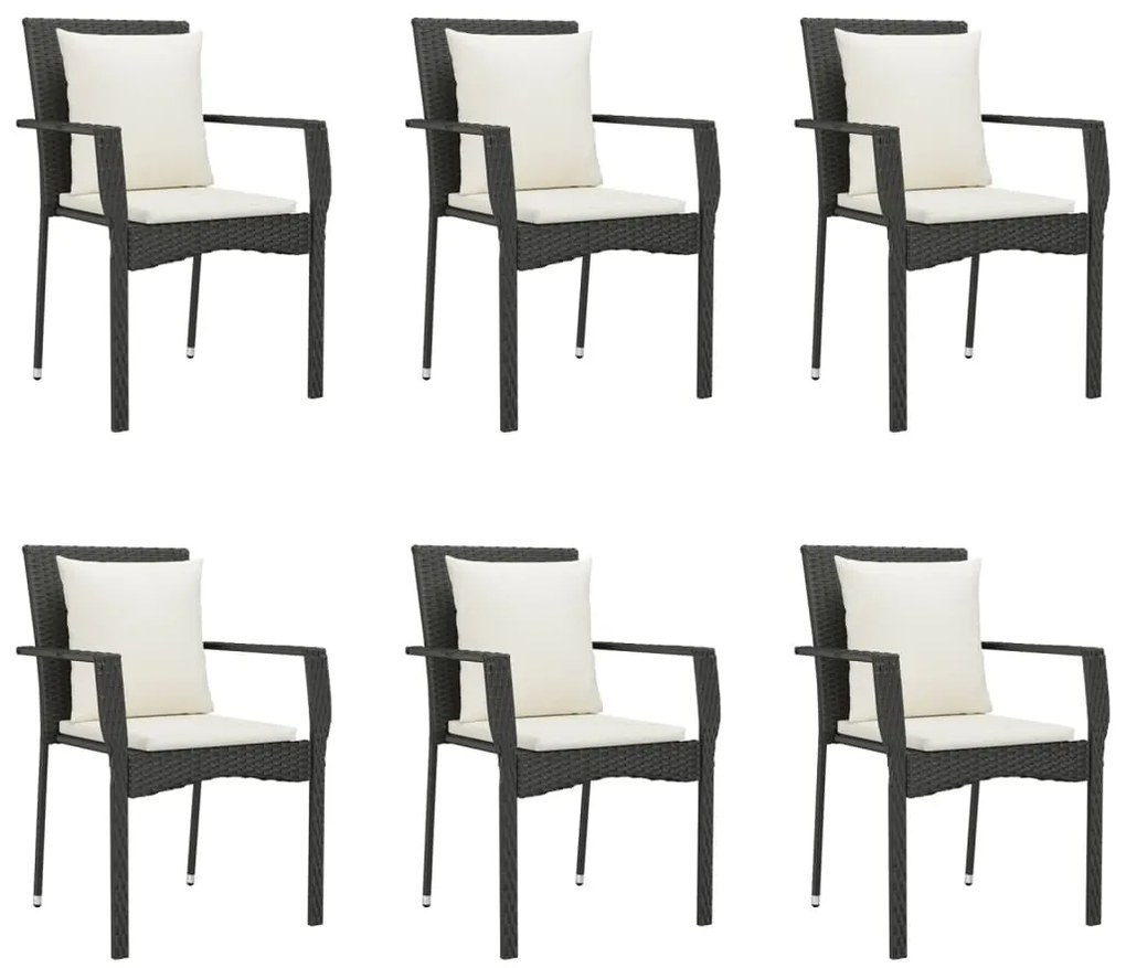 7 pcs conjunto de jantar p/ jardim c/ almofadões vime PE preto