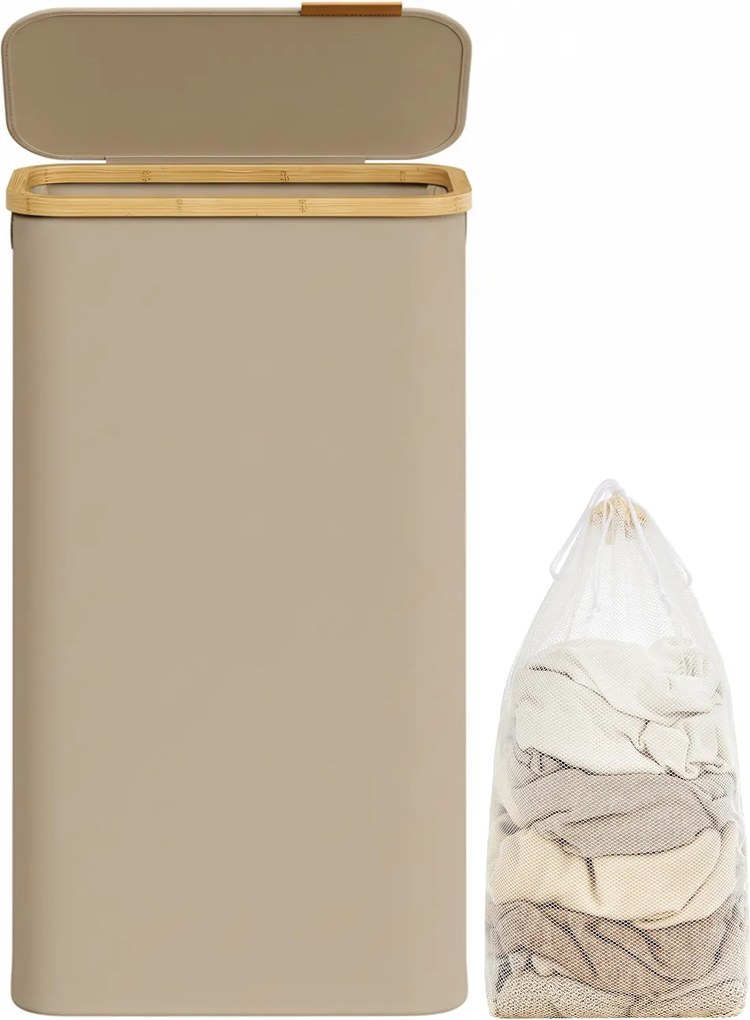 Cesto da roupa suja 65 L com tampa 150 L 42 x 22,5 x 70,5 cm castanho camelo