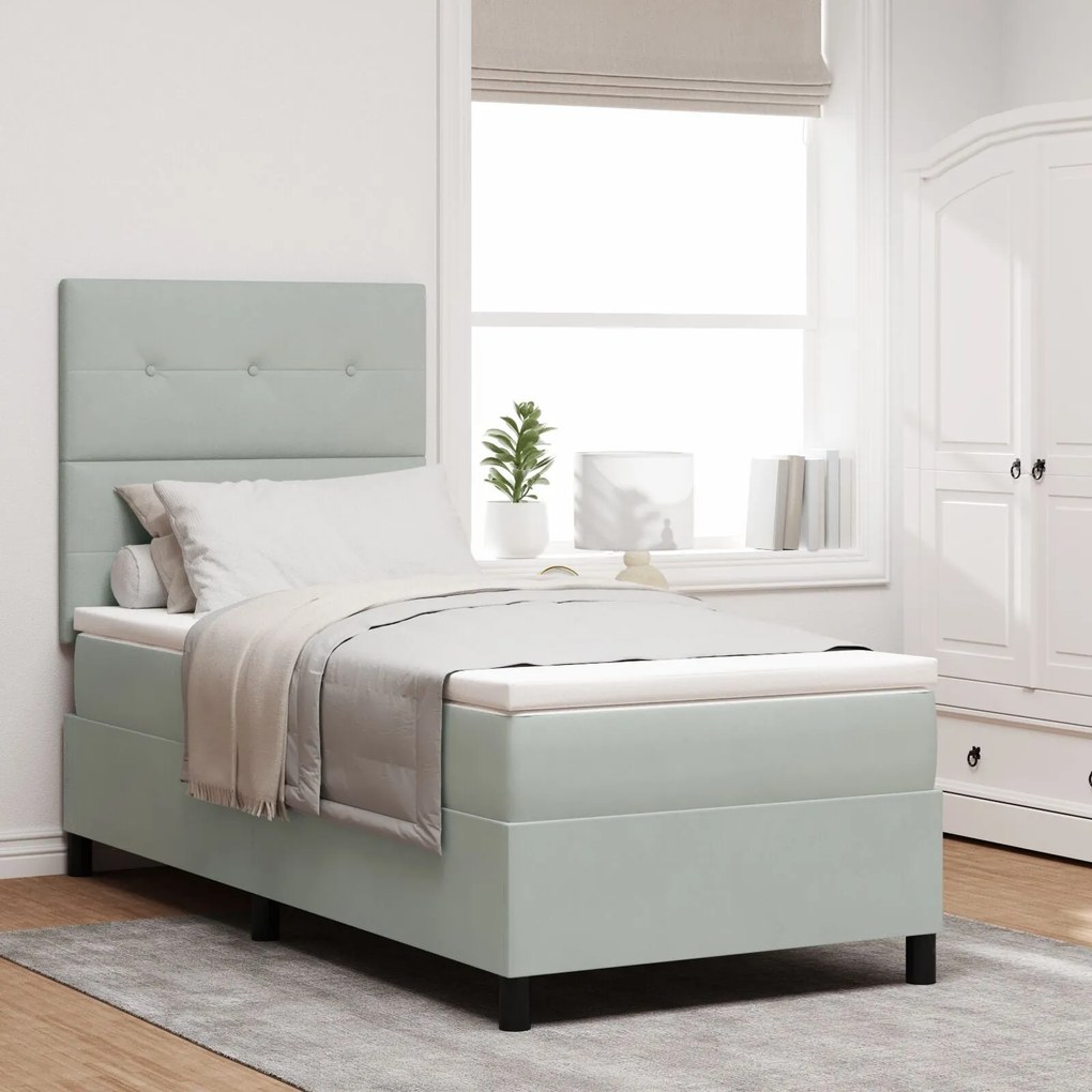 Cama Box Spring com Colchão vidaXL Cinza Claro 90x200 cm Veludo