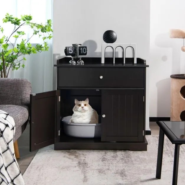 Movel para Caixa de areia para gatos (NÃO INCLUIDA) 76 x 53 x 74 cm com 2 portas Café