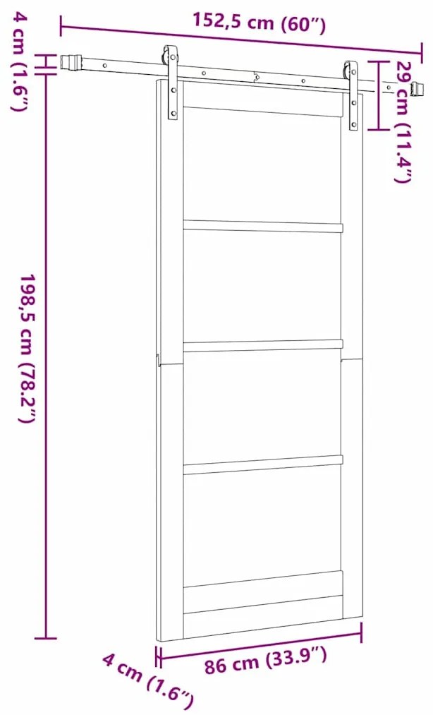 Porta Deslizante vidaXL com Conjunto de Hardware 86x198.5 cm de Madeir