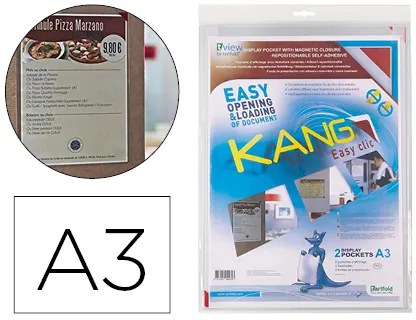 Porta Folheto / Bolsa de Apresentação Tarifold Adesiva Removível Din A3 com Esquina Magnética Capacidade para 10 Folhas Pack de 2 Unidad